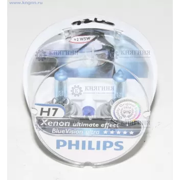 Лампа H7 галогеновая 12В 55Вт PX26d BLUE VISION ULTRA 4000K (2шт+2шт W5W) Philips 12972BVUSM