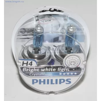 Лампа H4 галогеновая 12В 60/55 Вт P43t-38 CRISTAL VISION 4300K (2шт+2шт W5W) Philips 12342CSM